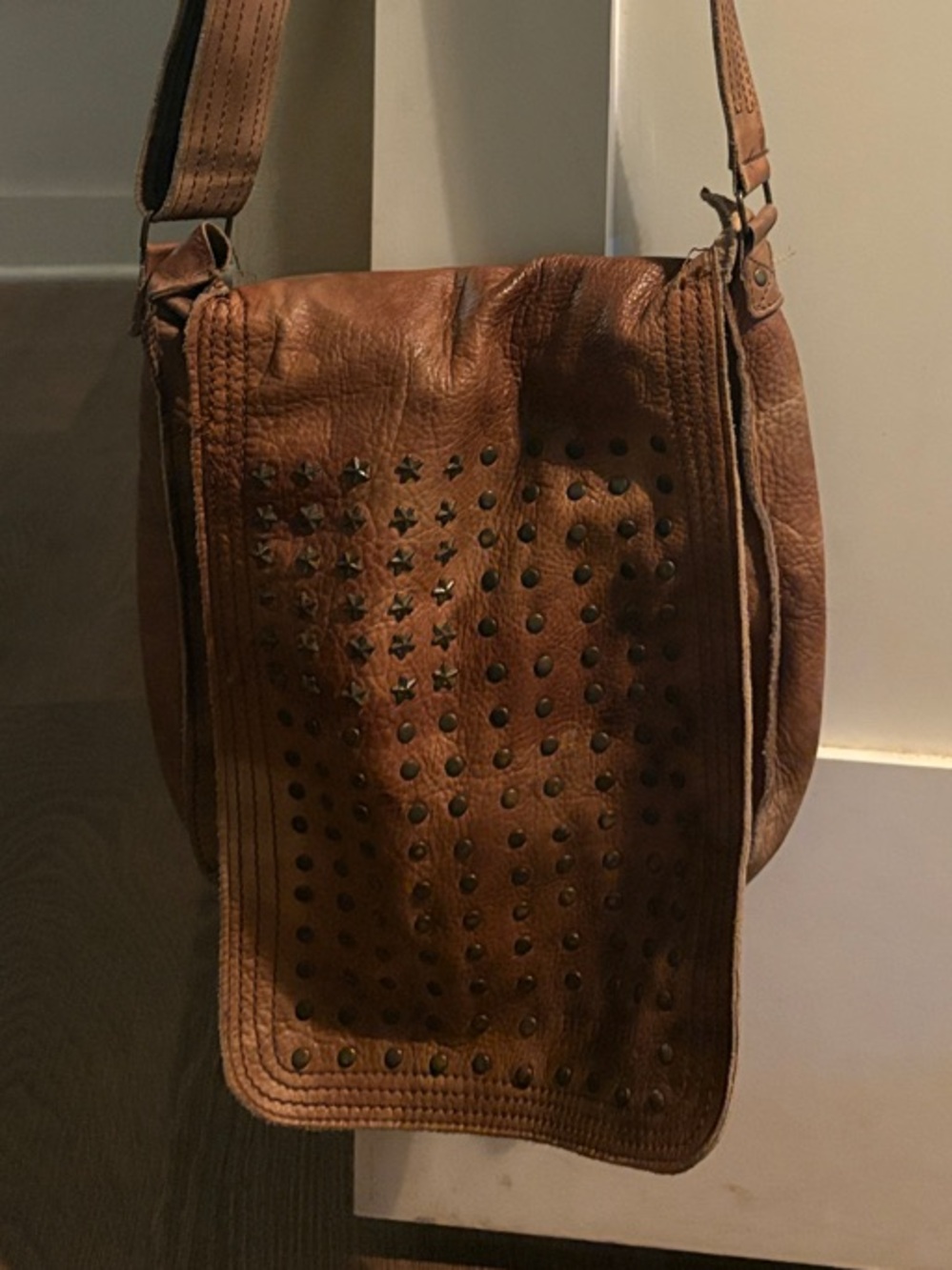 Bed Stu Brown Studded Leather Crossbody Bag